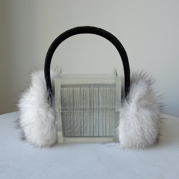 Surell Accessories - Surell White Finnish Fox Fur Earmuffs Velvet Band